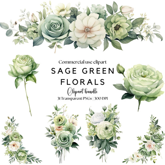 Clipart floral verde salvia