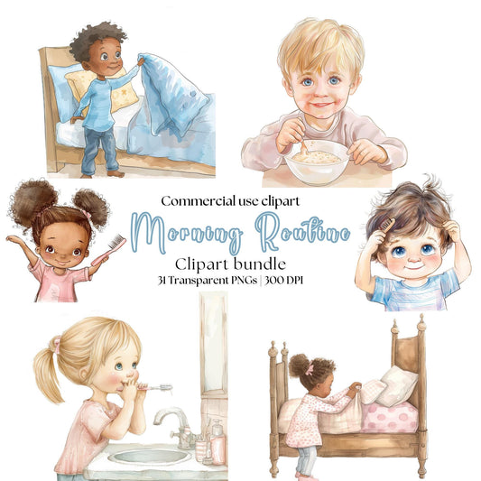 Watercolor Morning Routine Clipart