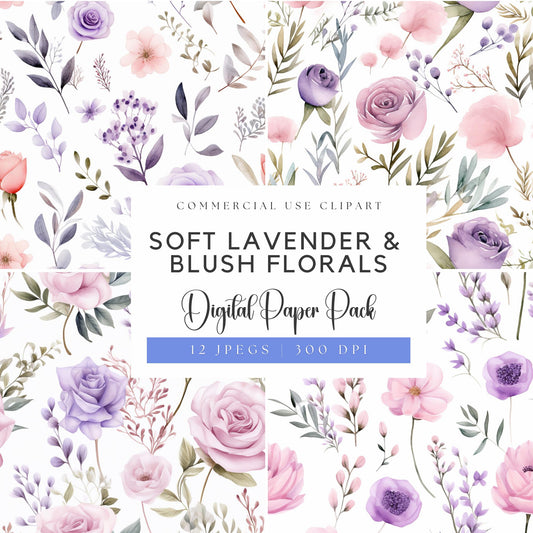 Soft Lavender & Blush Floral Digital Papers