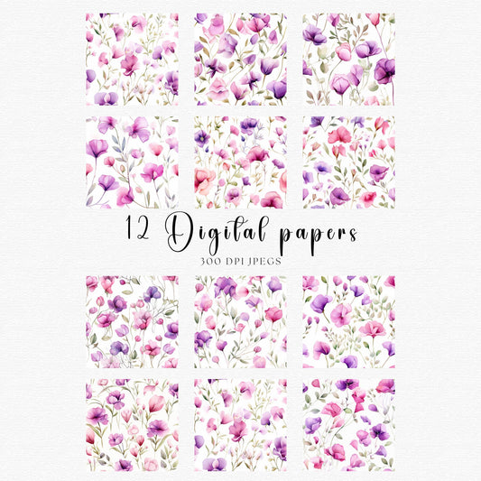 Soft Pink and Purple Sweet Pea Digital Paper Pack