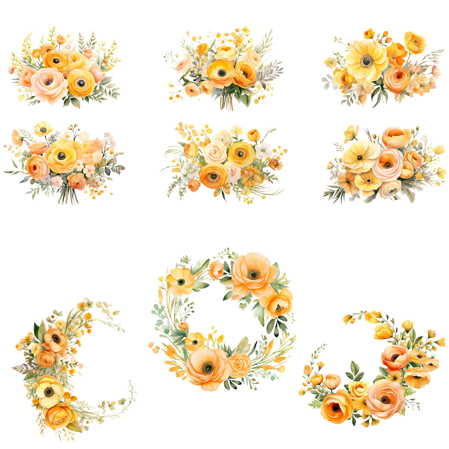 a bunch of flowers that are on a white background