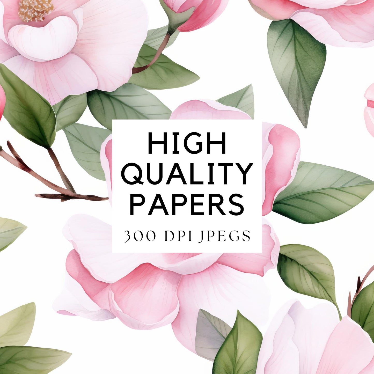Camellias Seamless Pattern Digital Paper