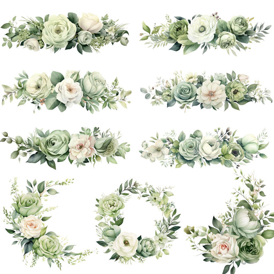 Clipart floral verde salvia