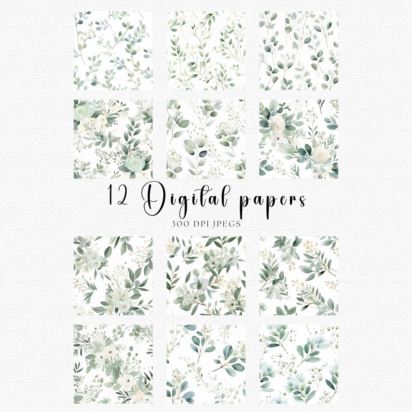 Papeles digitales de hojas de eucalipto en acuarela