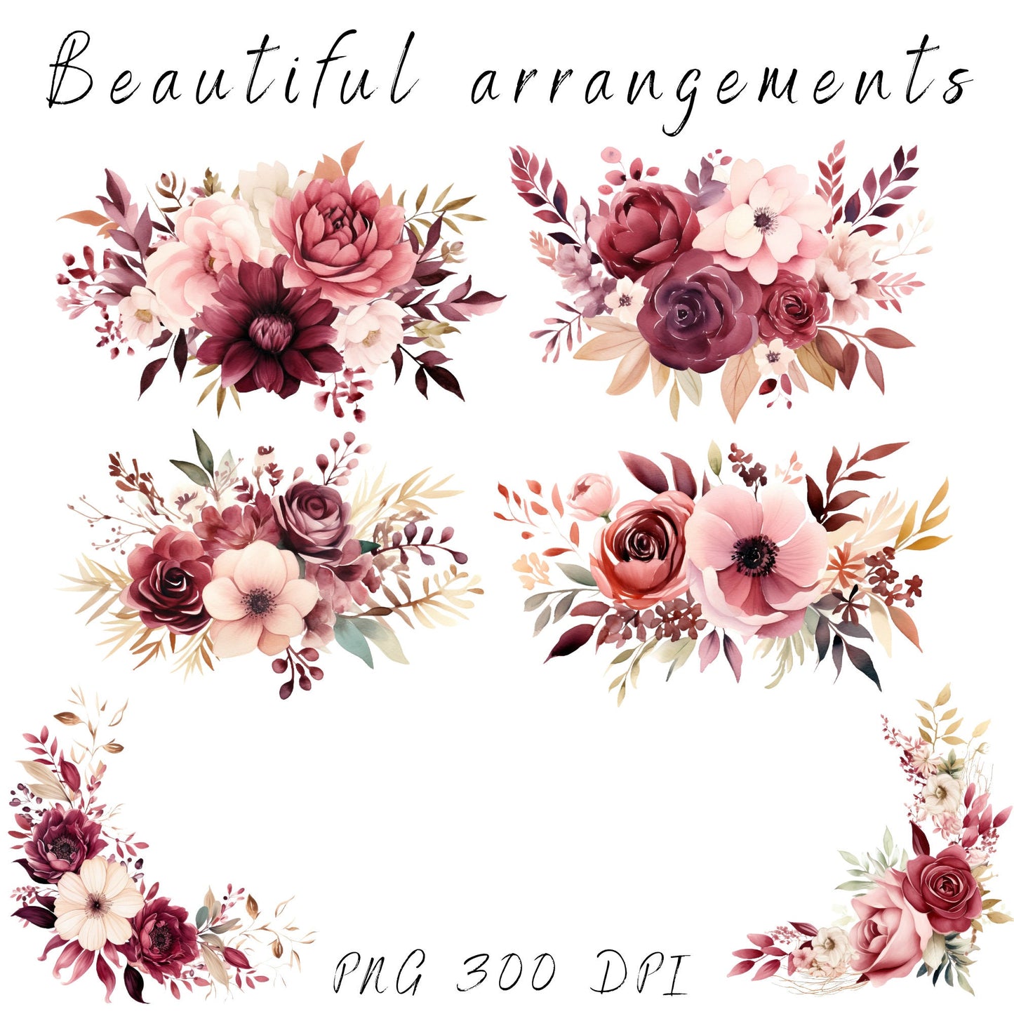 Burgundy and Blush Floral clipart pack