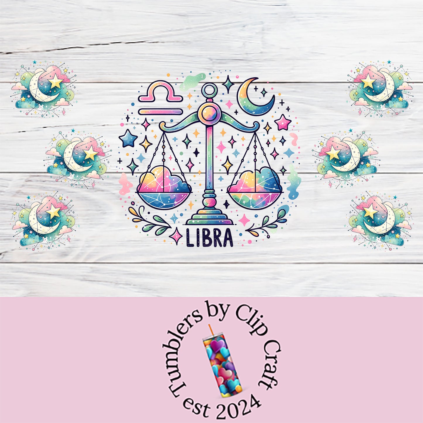 the libra logo on a white wooden background