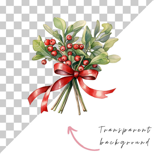 Watercolor Christmas Mistletoe Clipart Single