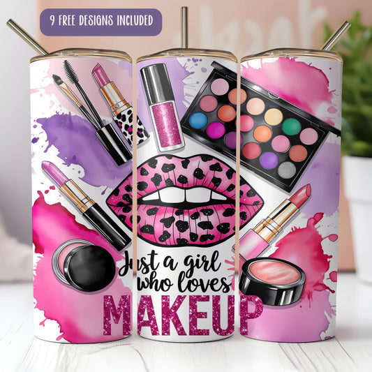 a set of three makeup canisters with lipstick, lipstick, and leopard print