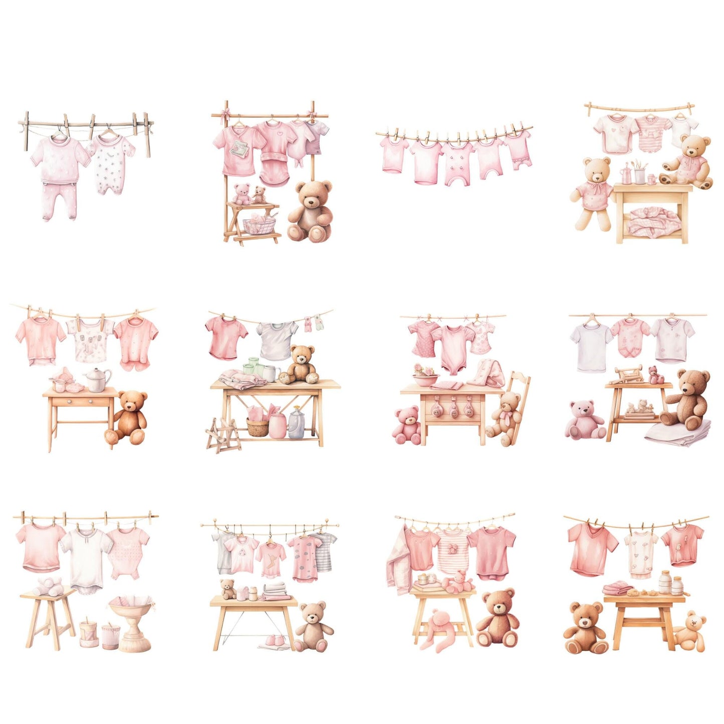 Watercolor Baby Clothes Line - Pink