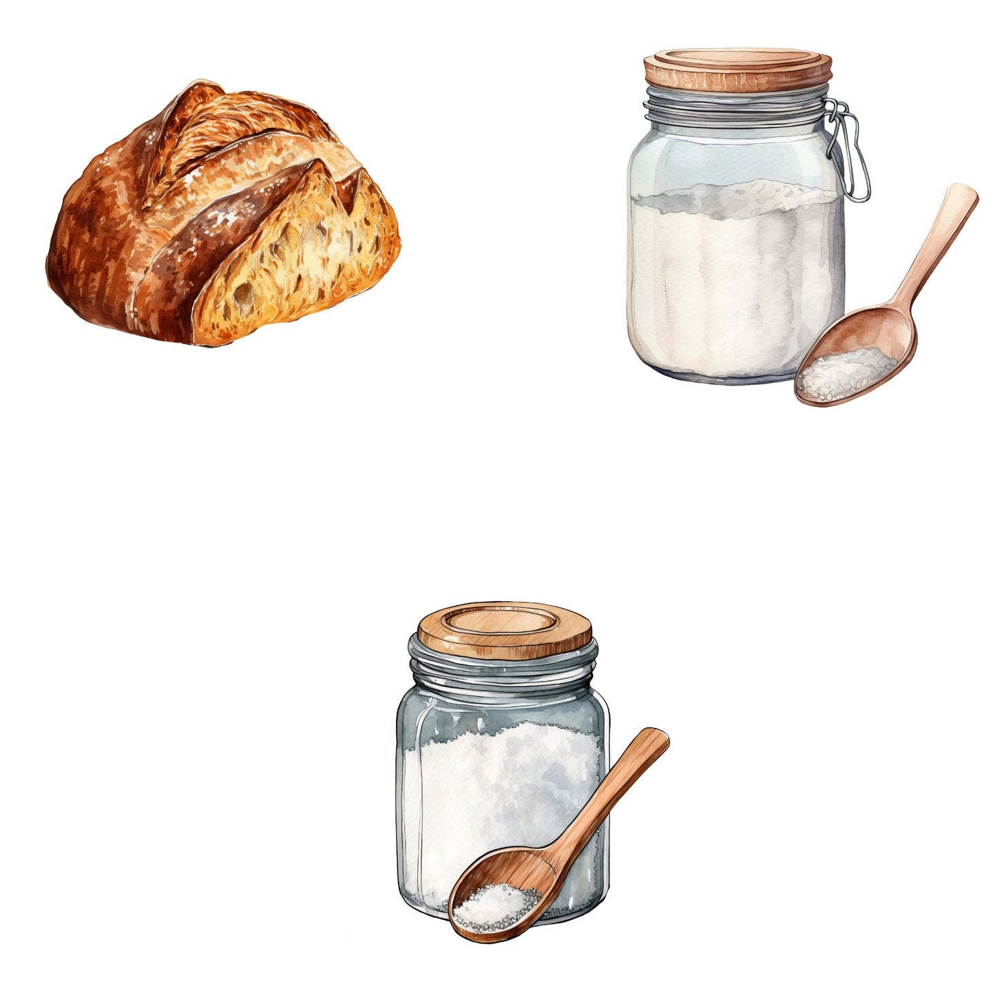 Watercolor Sourdough  bread Clipart