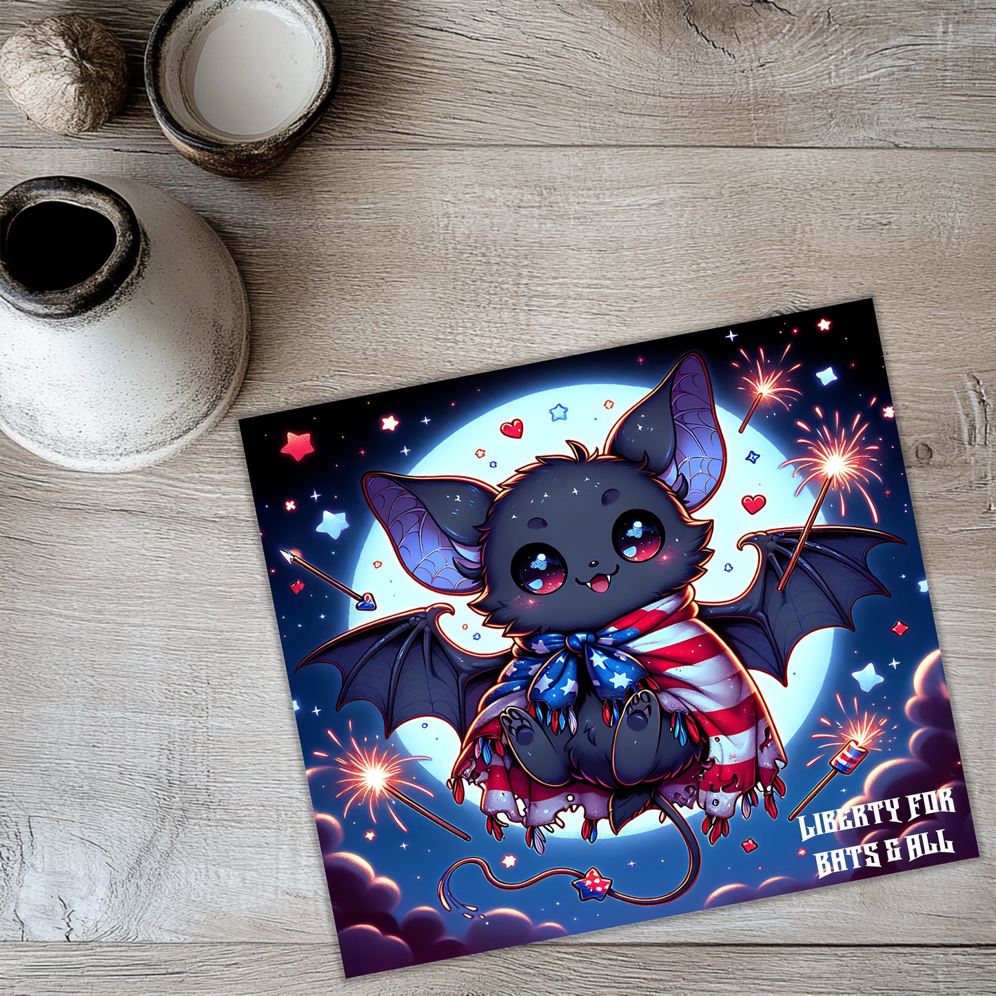a picture of a bat on a table