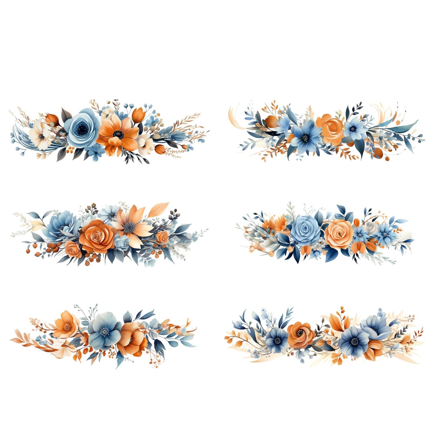 Burnt Orange and Blue Floral clipart