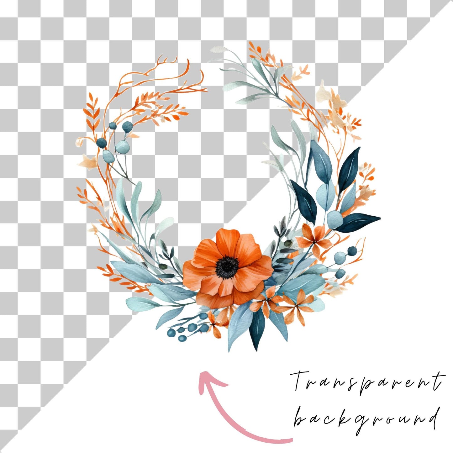 Burnt Orange and Blue Floral clipart