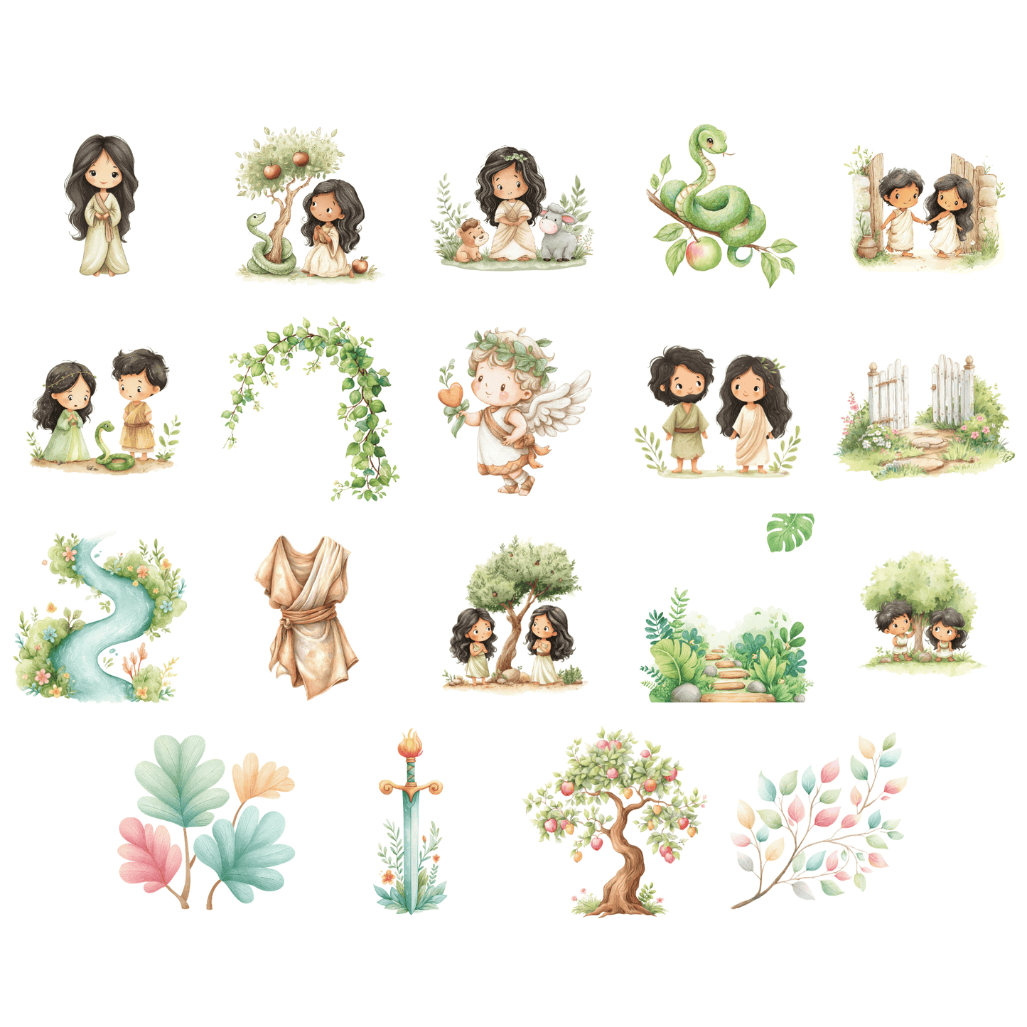 Adam & Eve Kids Clipart Bundle (42 PNGs, Commercial Use, Bible Story Clipart for Printables & Worksheets)
