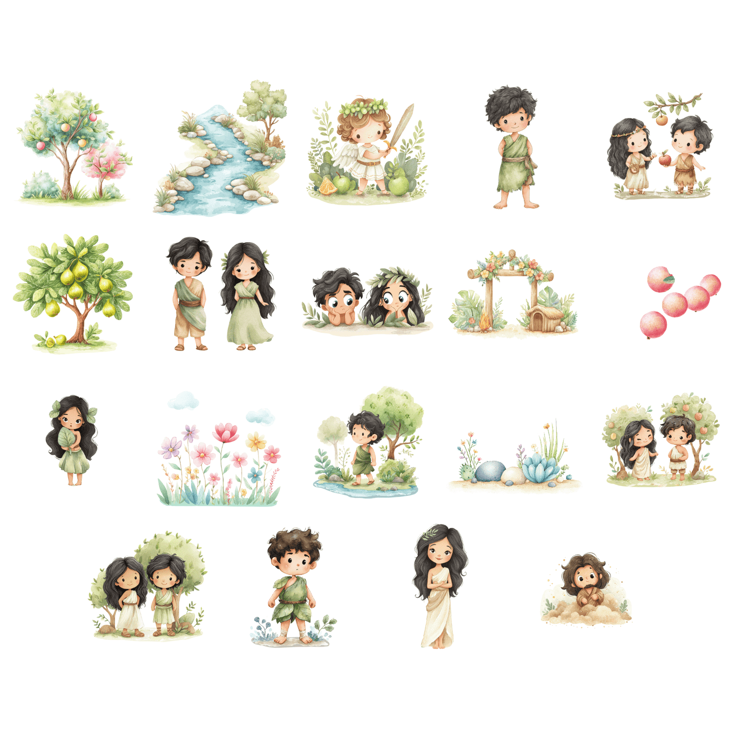 Adam & Eve Kids Clipart Bundle (42 PNGs, Commercial Use, Bible Story Clipart for Printables & Worksheets)