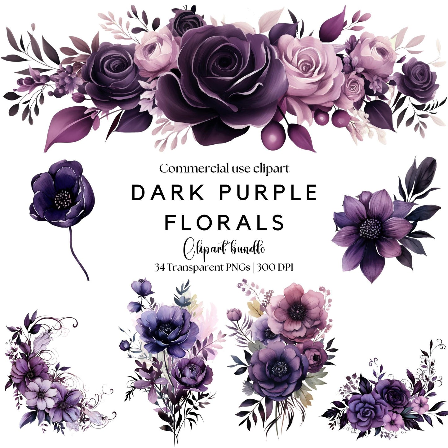 Clipart de flores de color morado oscuro