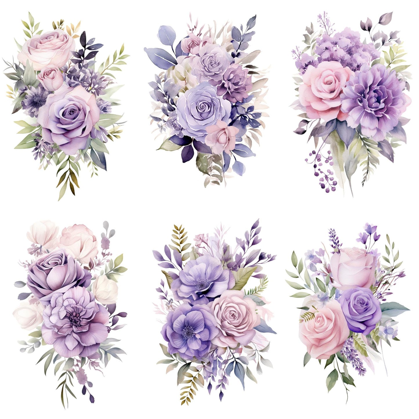 Watercolor Lilac Floral Clipart