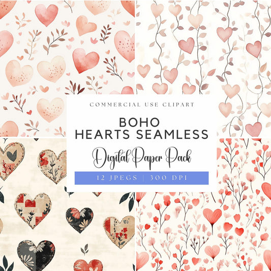 Boho Hearts Seamless Pattern
