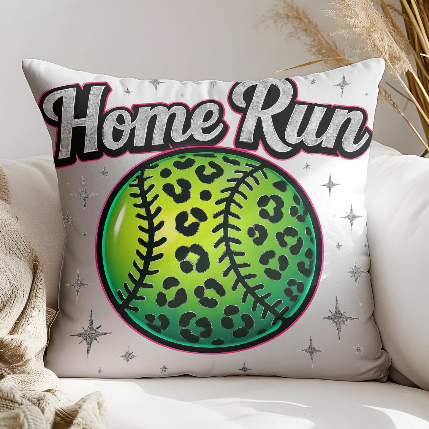 a pillow that has a softball on it