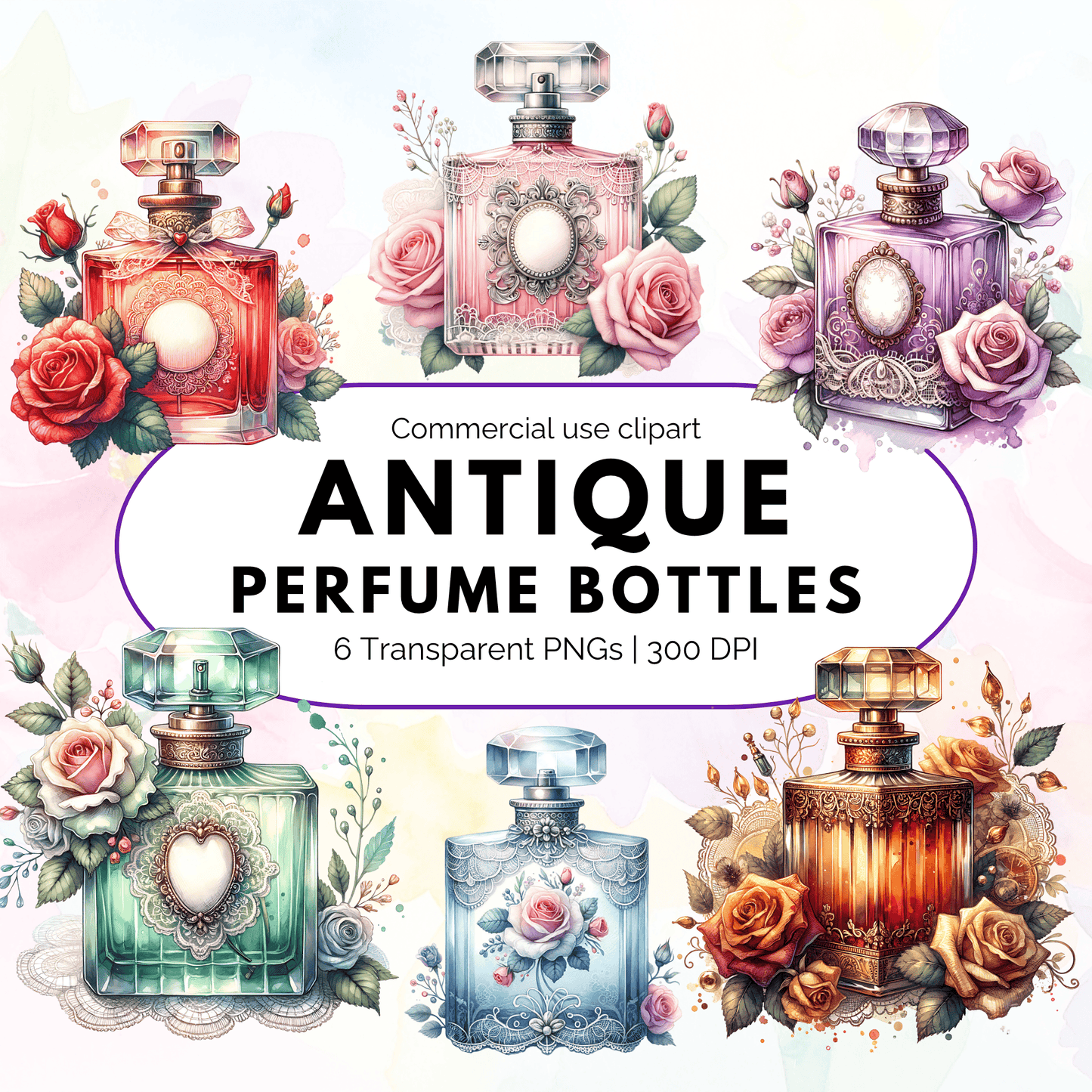 Antique Perfume Bottle Clipart Set