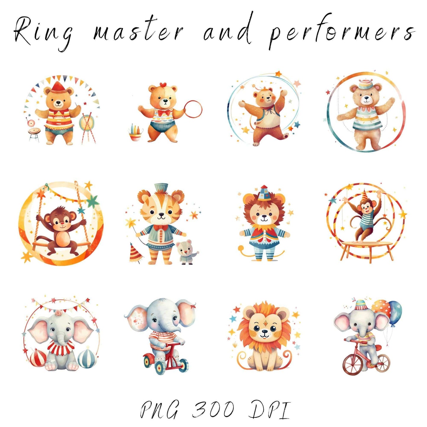 At the Circus watercolor clipart