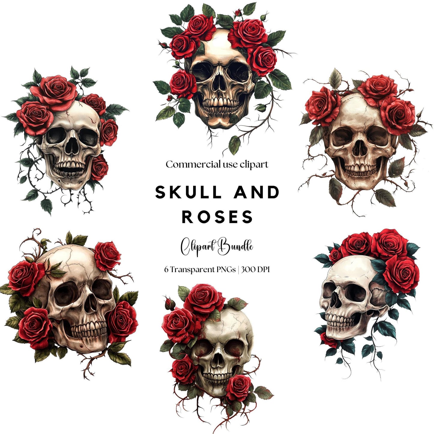 Clipart de calavera y rosas
