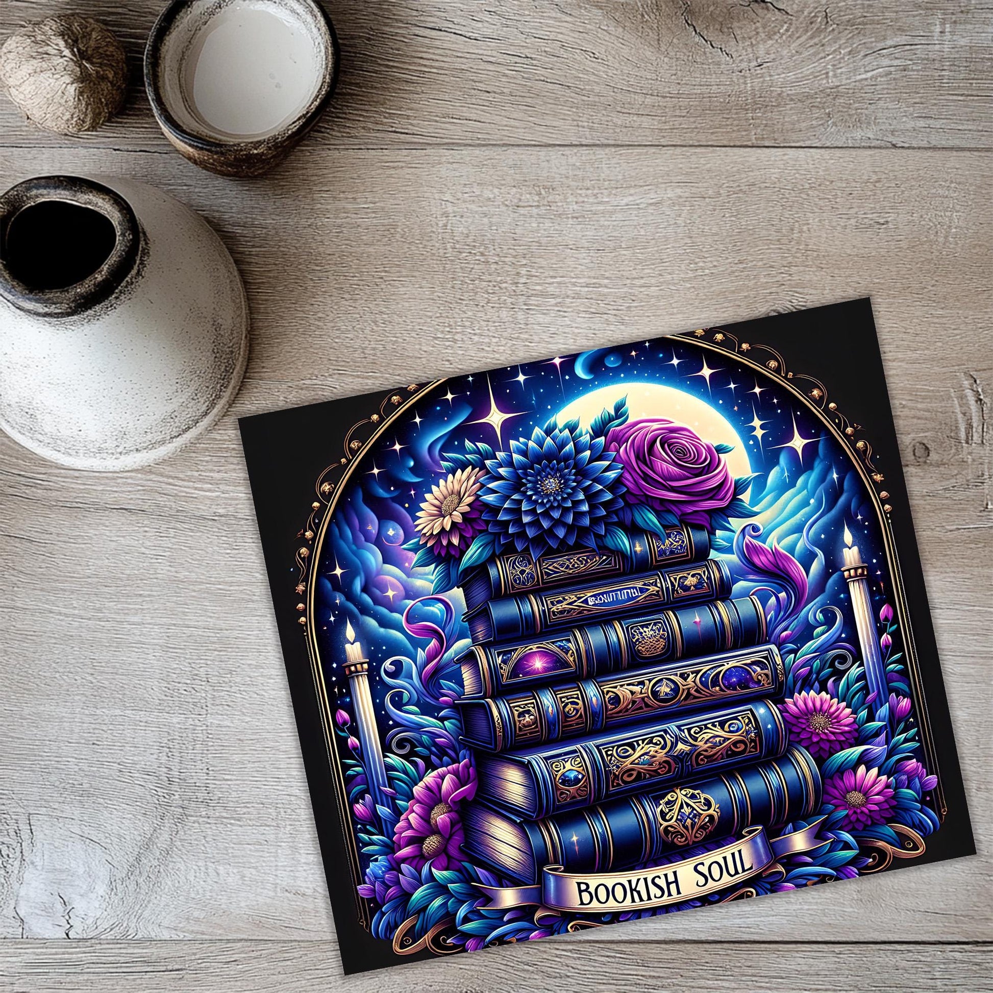 a painting of a stack of books on a table