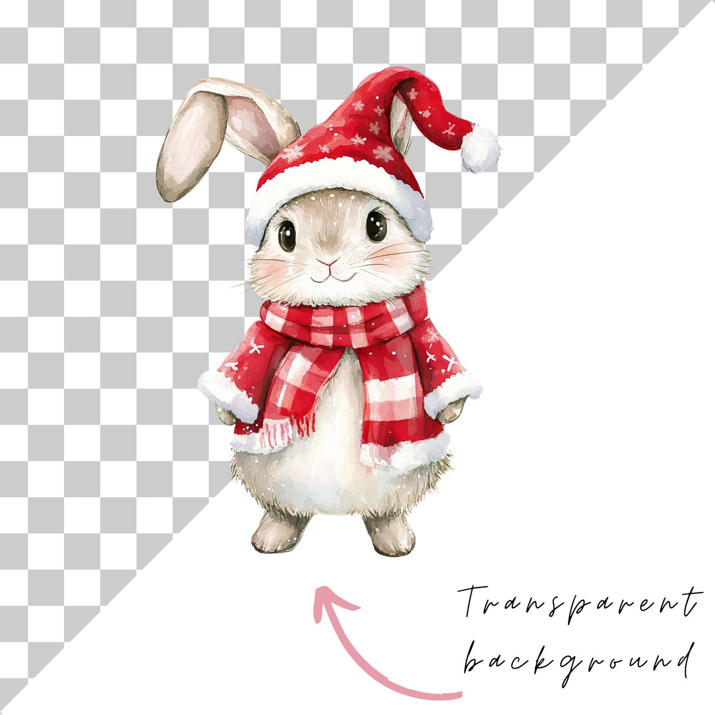 Watercolor Christmas Bunny Clipart