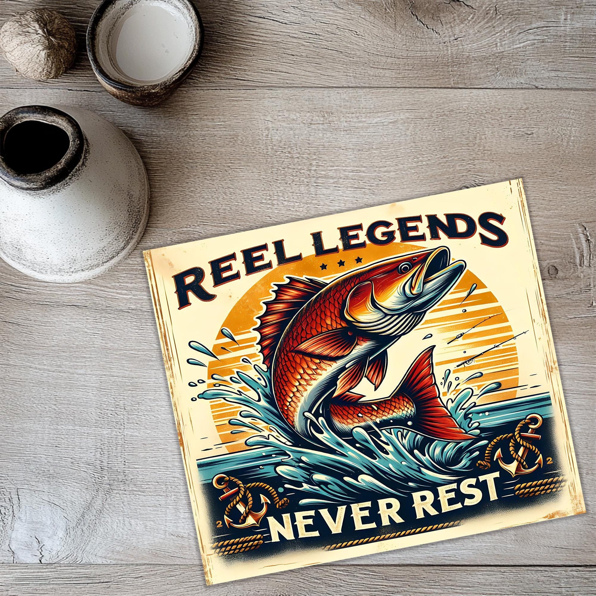 a poster of a fish jumping out of the water