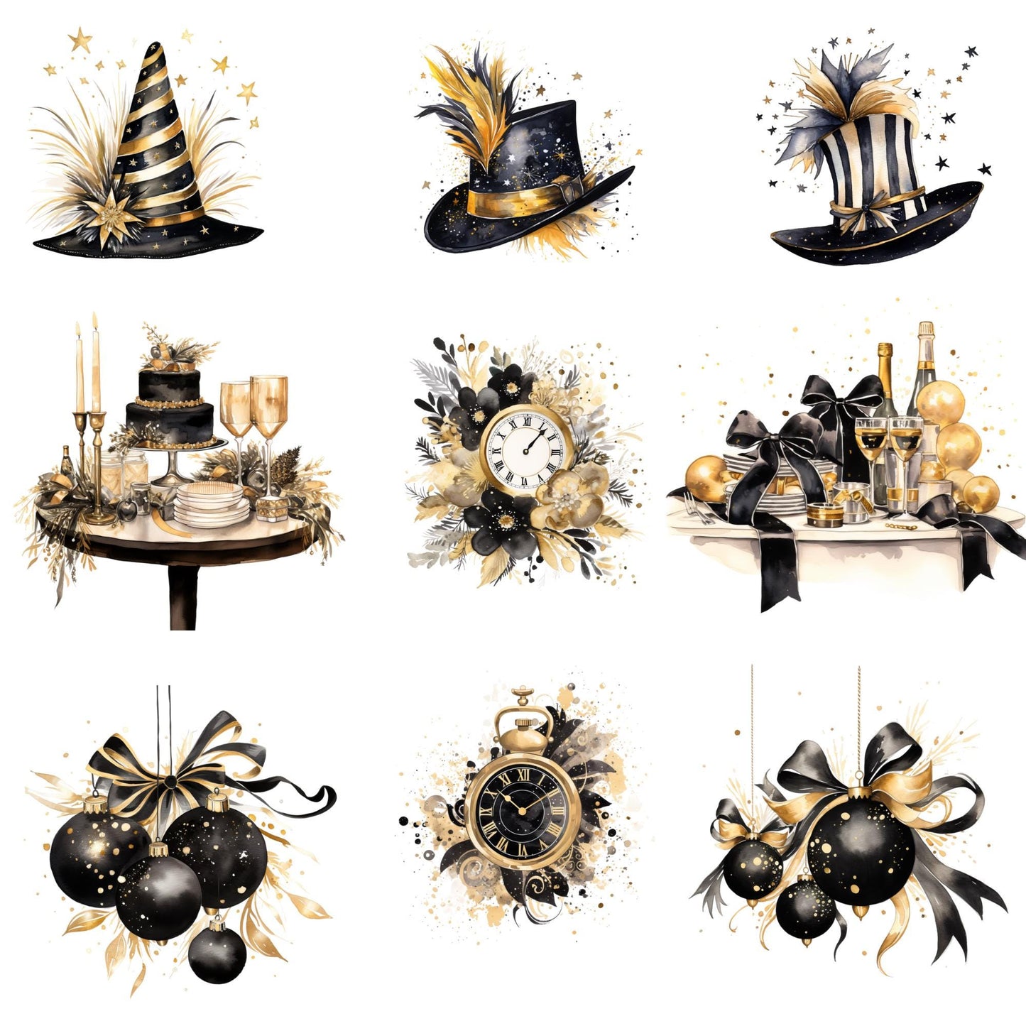 Black and Gold New Years Eve Party Clipart