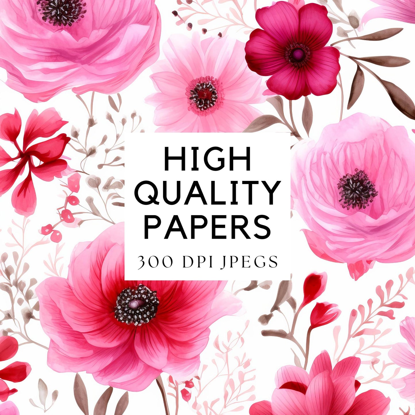 Papeles digitales florales de color rosa brillante