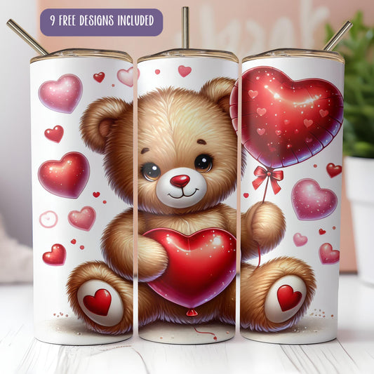 a brown teddy bear holding a red heart