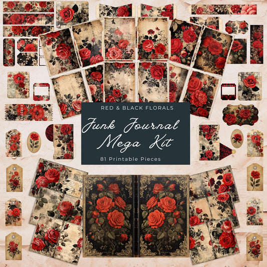 Red and Black Floral Junk Journal Mega Kit