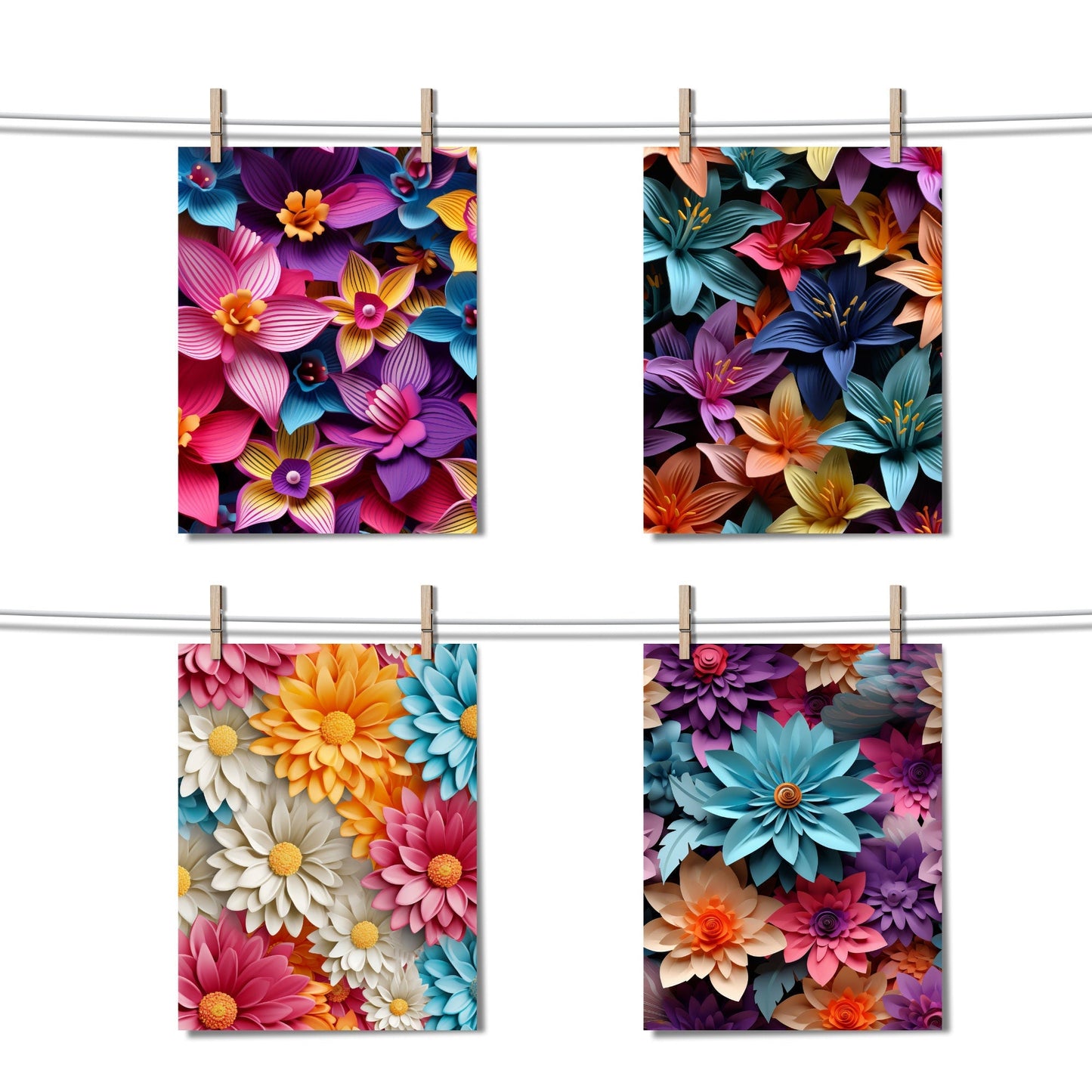 3D Flower Seamless Pattern Digital Papers