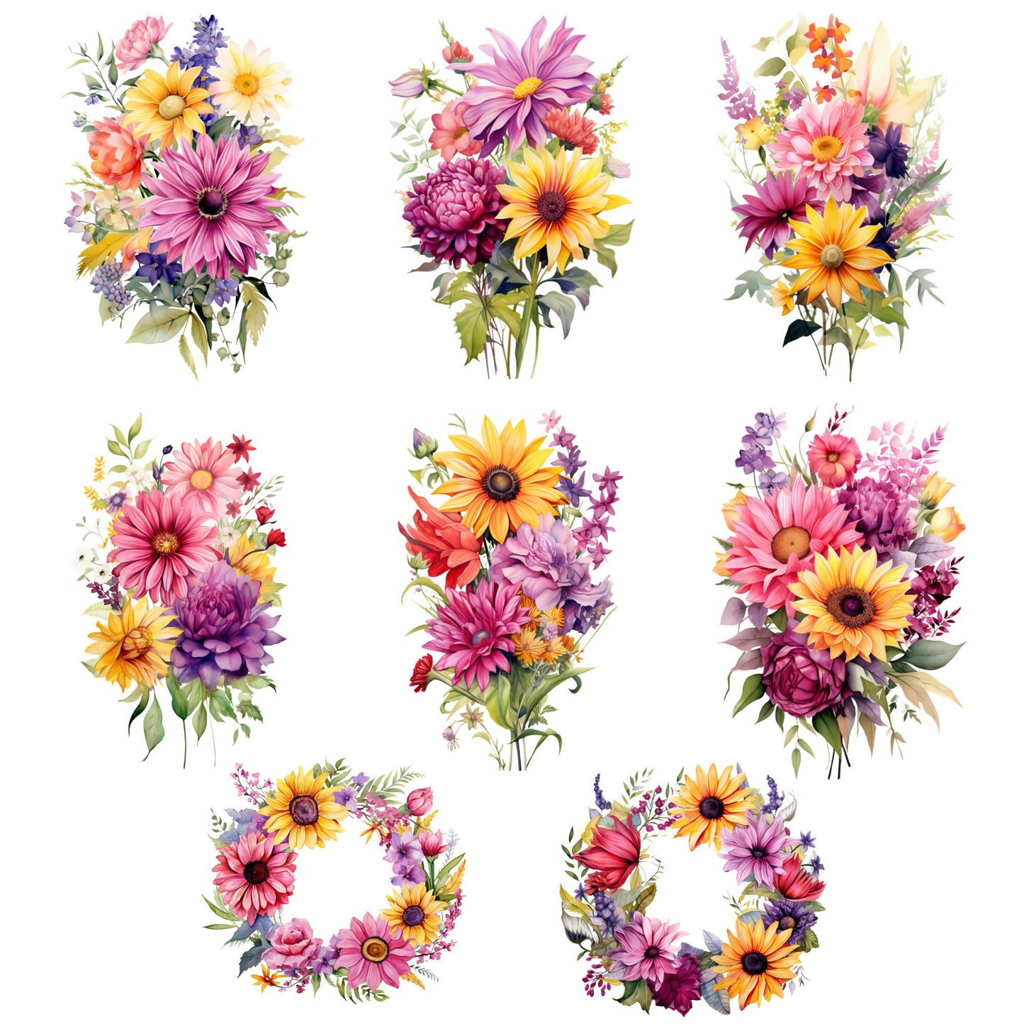 Clipart floral de verano en acuarela