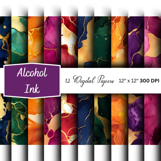 Deep Color and Gold Alcohol Ink Digital Papers