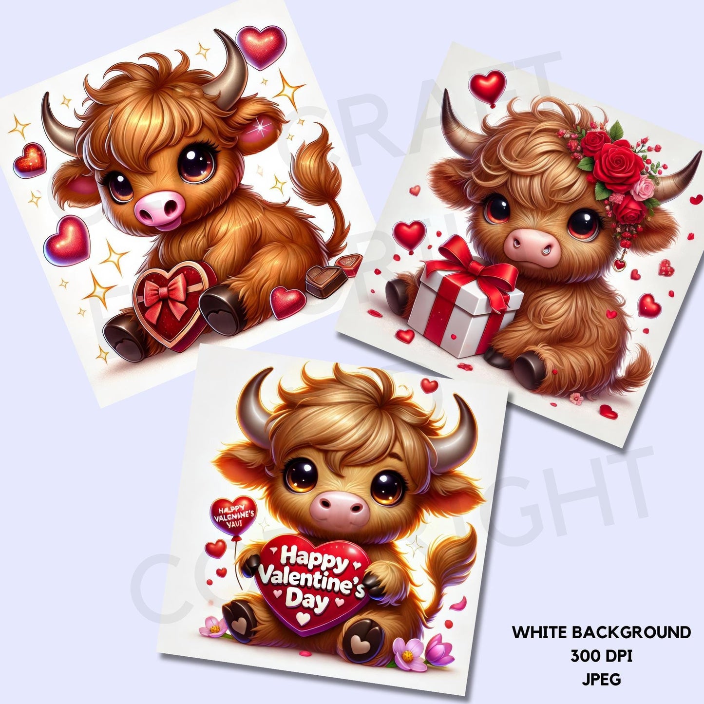 15 Valentine's Highland Cow Clipart