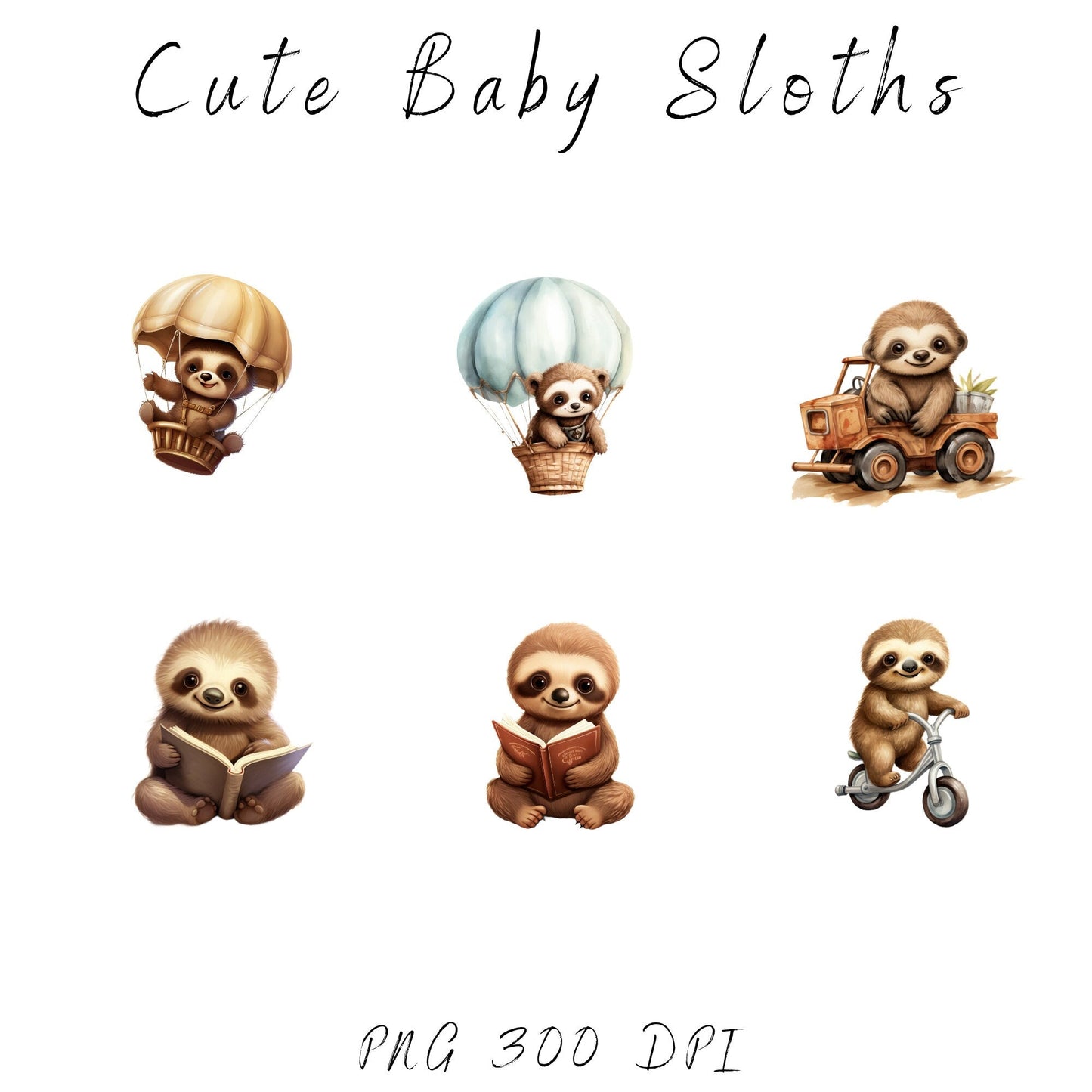 Watercolor Cute Baby Sloth