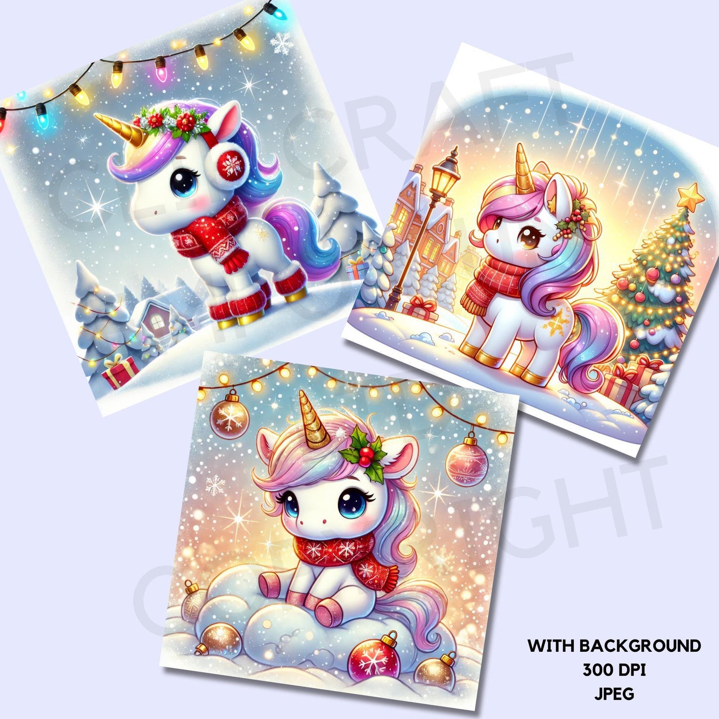 15 imágenes prediseñadas de unicornio navideño