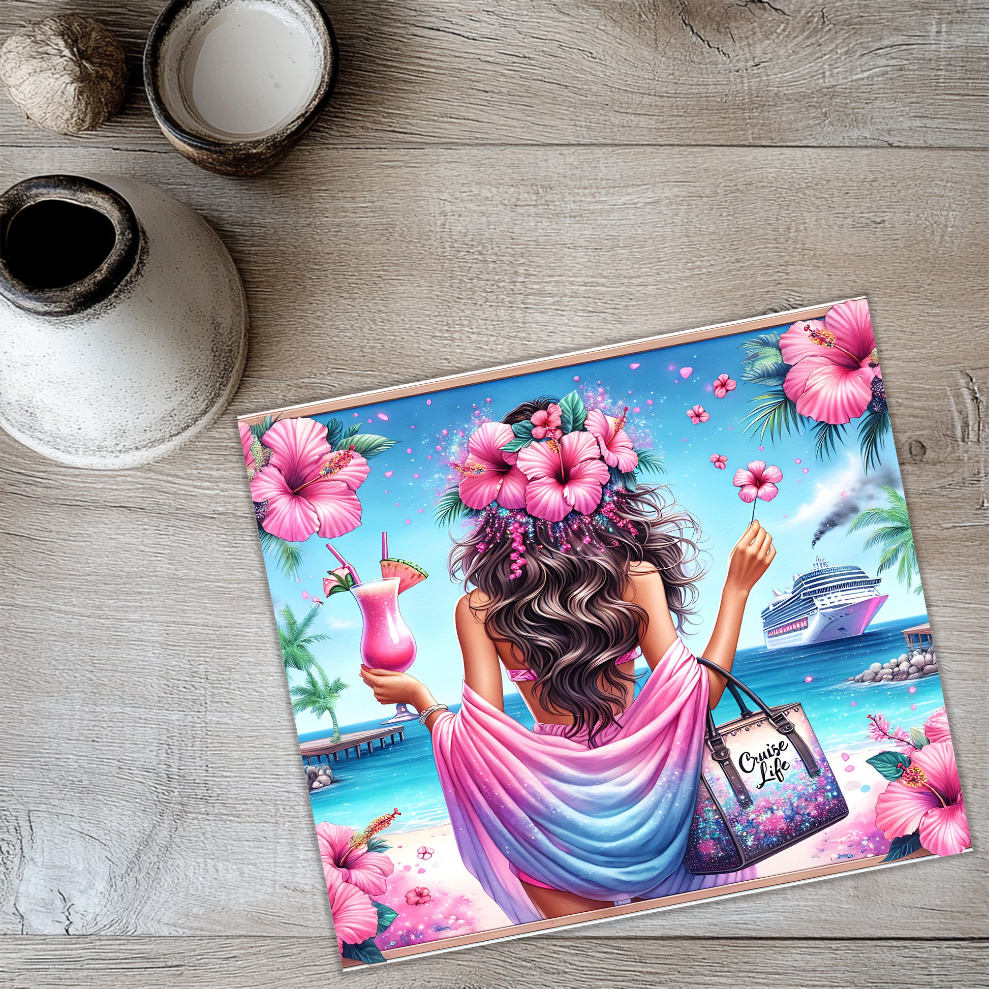 a painting of a woman with flowers on her head