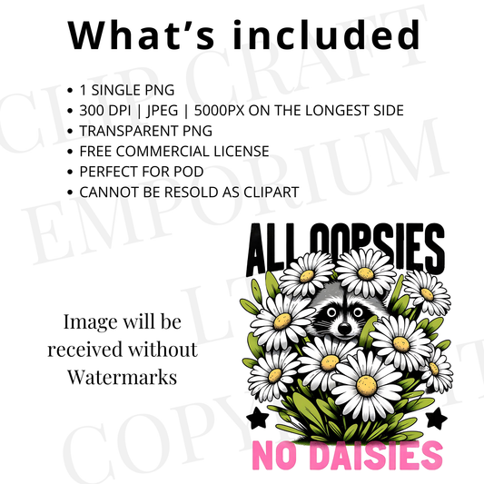 a poster with a raccoon surrounded by daisies