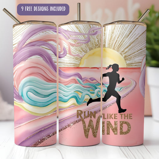 a pair of tumbles with the words run like the wind printed on them