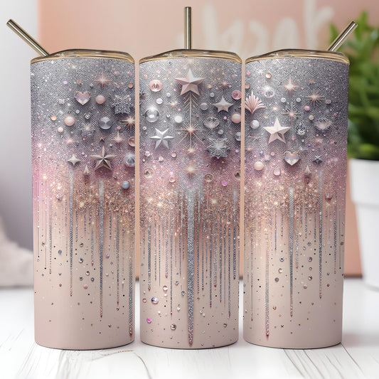 a set of three tumbles with stars on them