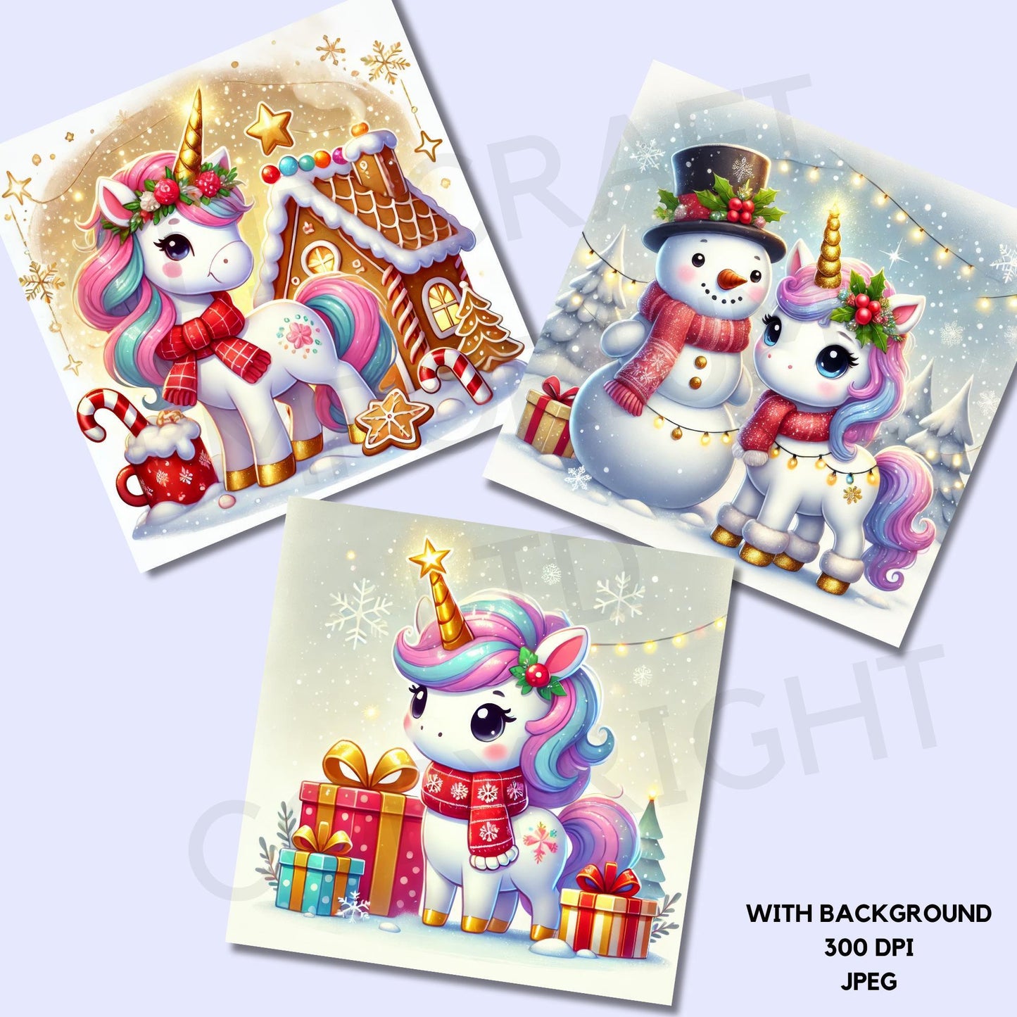15 imágenes prediseñadas de unicornio navideño