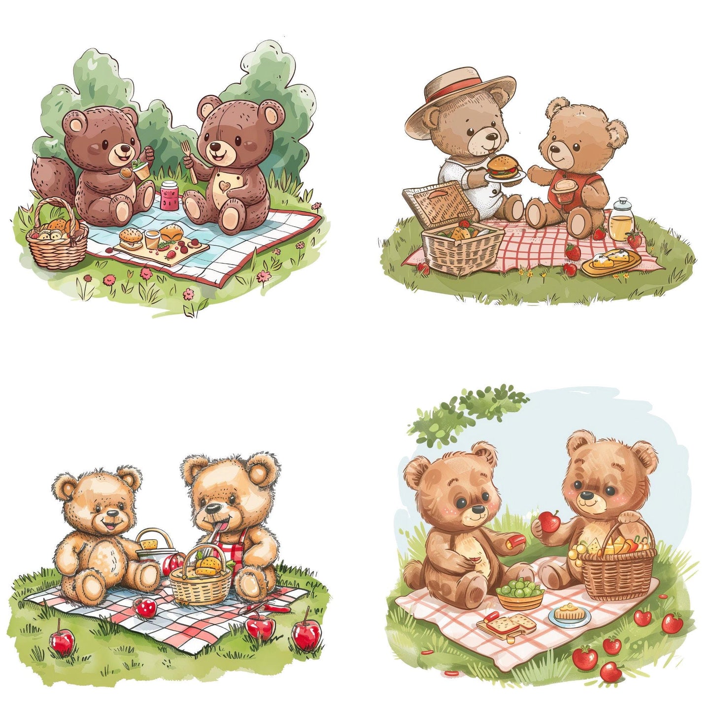 Watercolor Teddy Bears Picnic clipart
