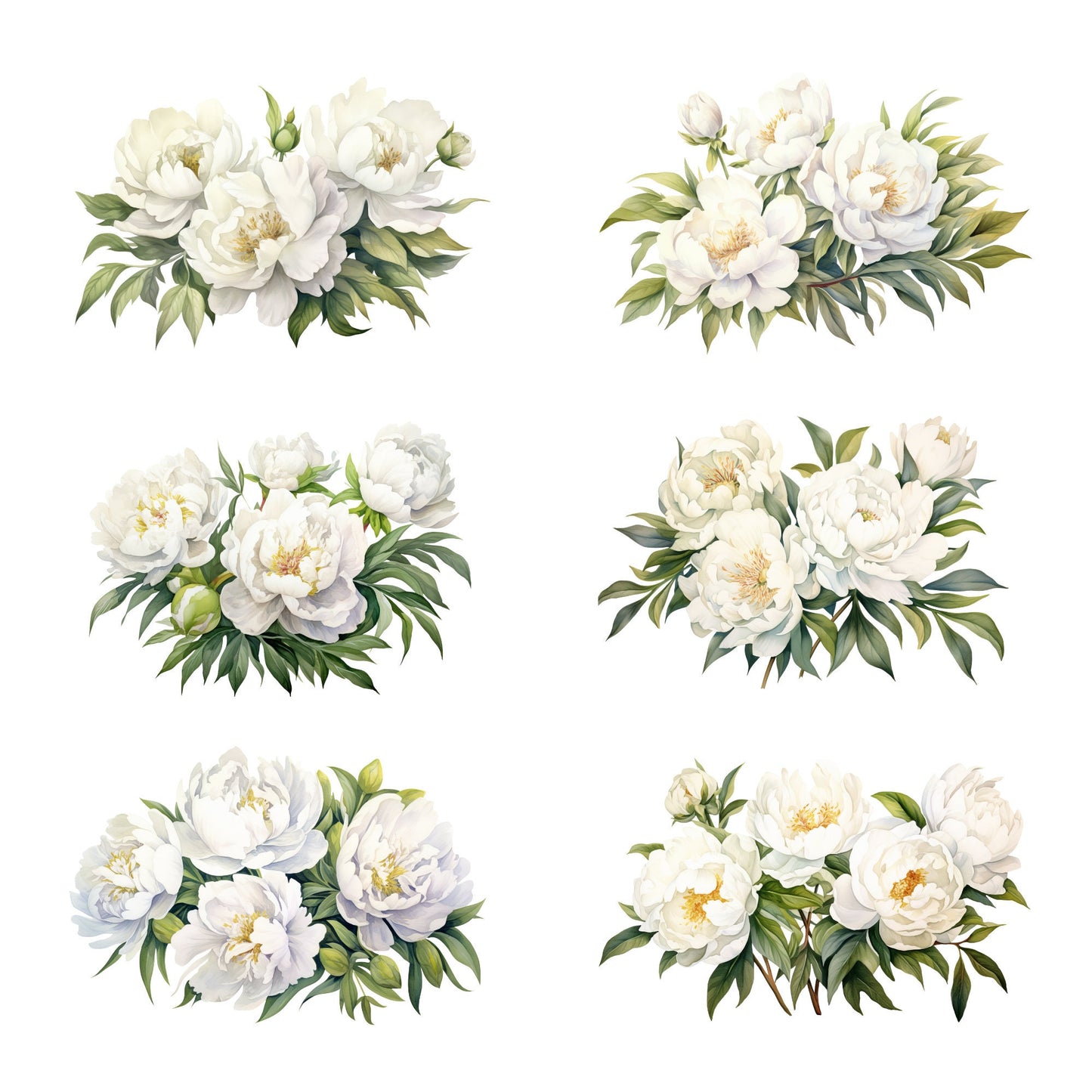 Clipart de peonía blanca en acuarela