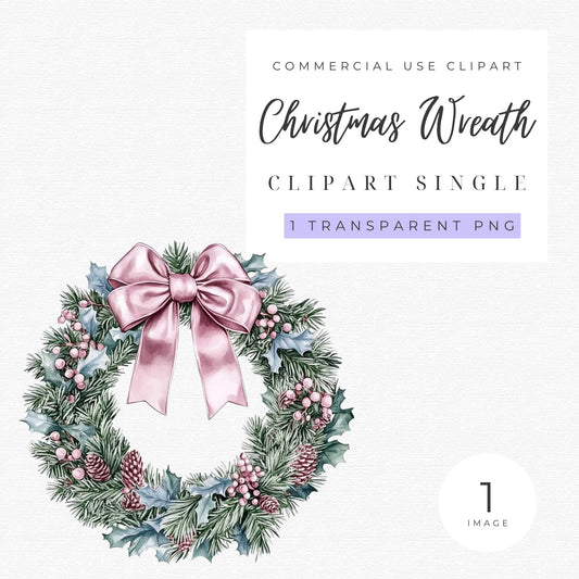 Preppy Pink Christmas Wreath Clipart