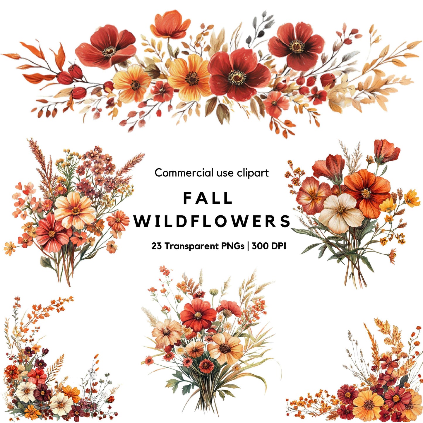 Watercolor Fall Wild Flowers Clipart