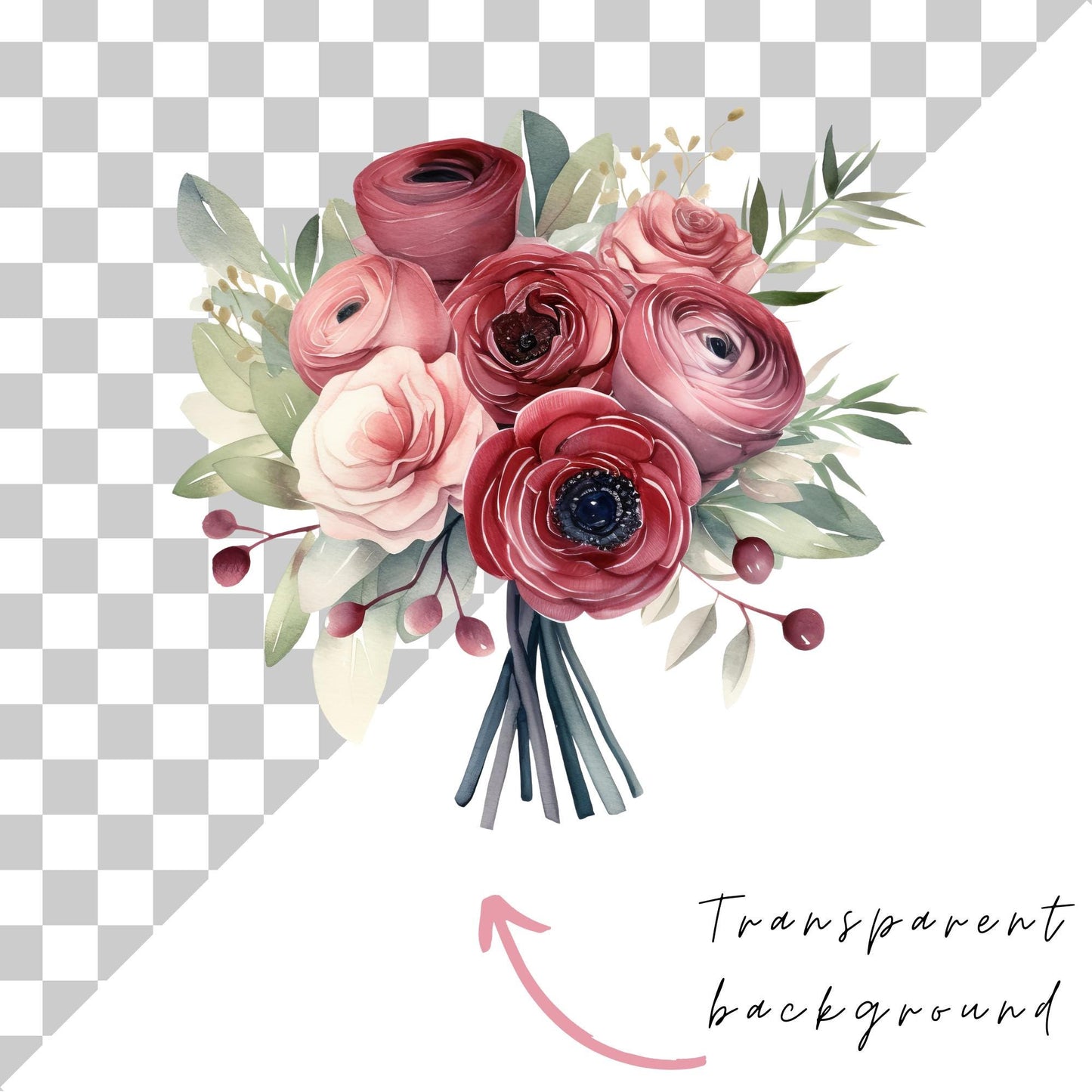 Clipart floral de ranúnculos rojos y ruborizados