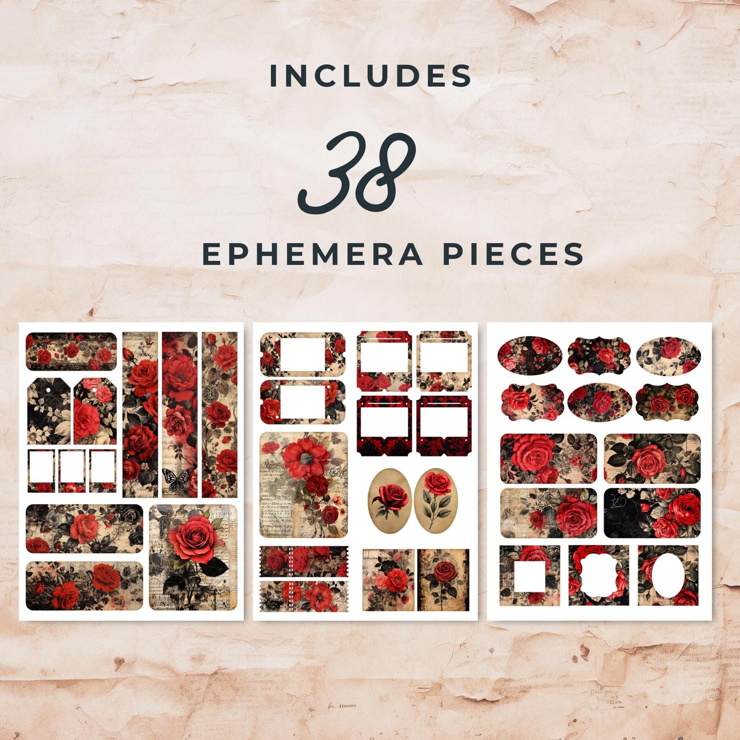 Red and Black Floral Junk Journal Mega Kit